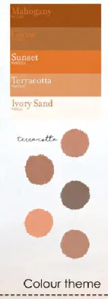 Vertical strip of five terracotta colour swatches