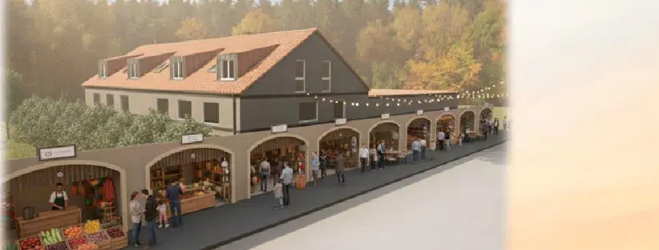 Render of the shaded semi-open market frontage